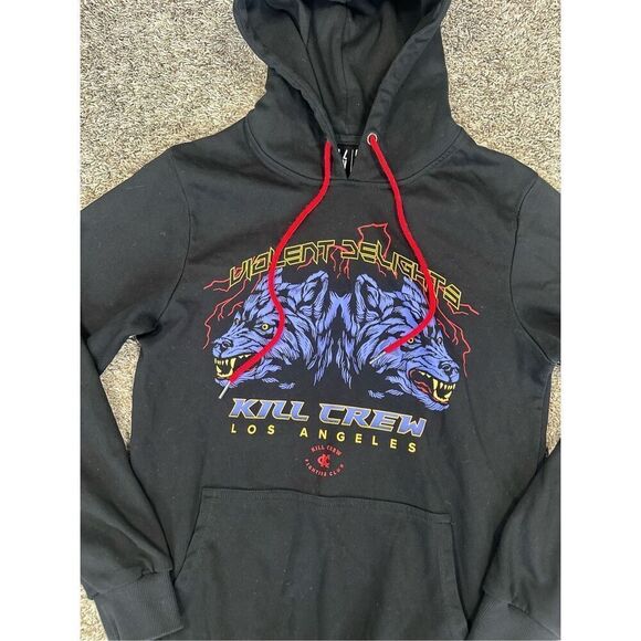 Kill Crew Violent Delights Hoodie - Black Purple Pullover Sweatshirt Wolf Gym S - Picture 6 of 10